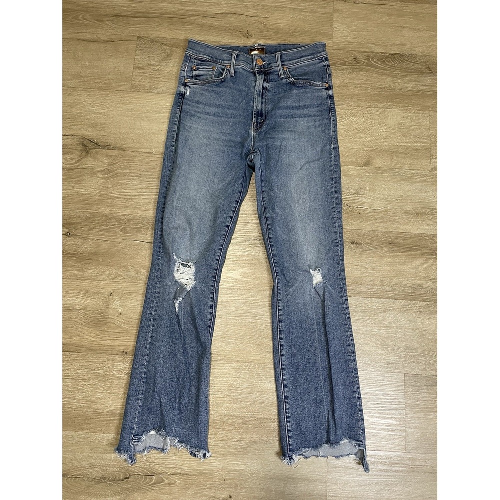 MOTHER Distressed Flare Jeans Size 28 Raw Hem Medium Wash Denim